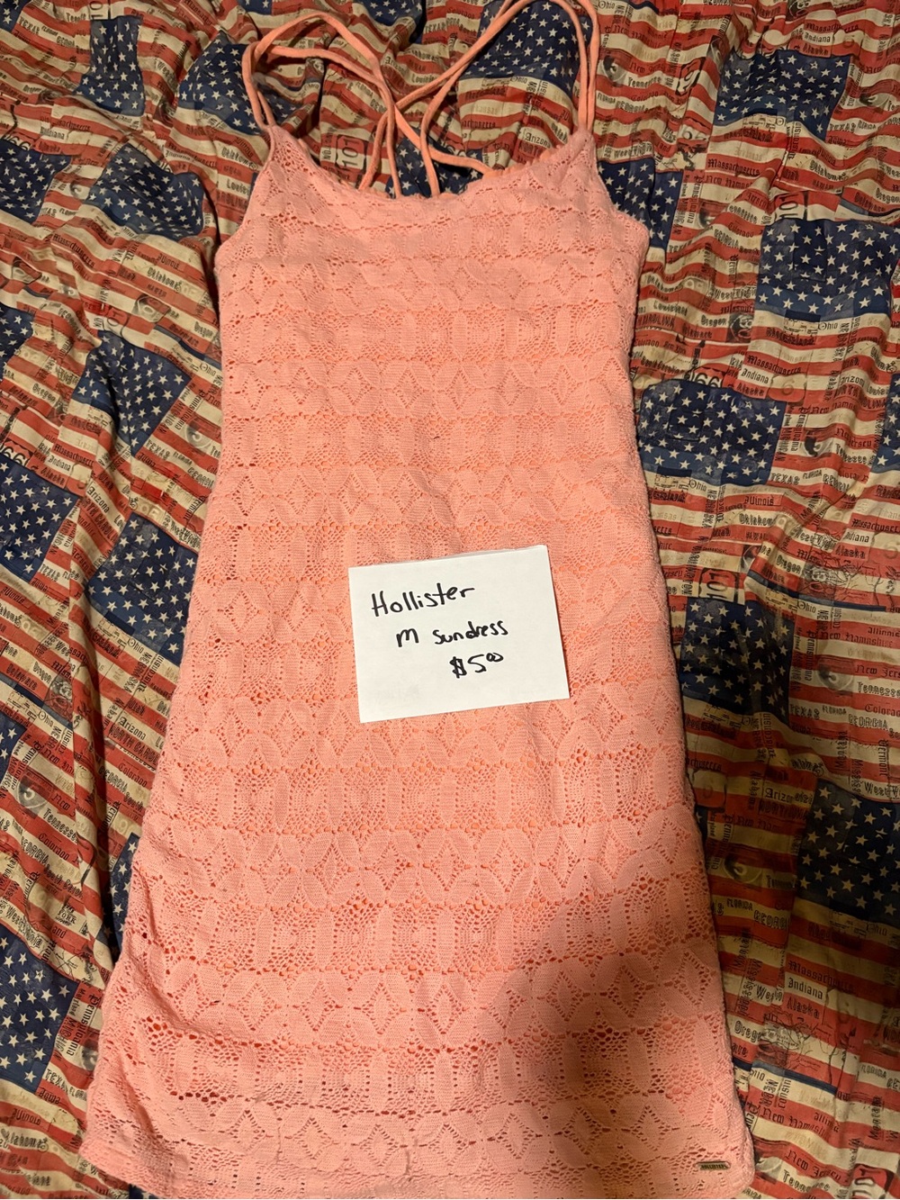 Hollister Coral Pink Crochet Strappy Sundress
